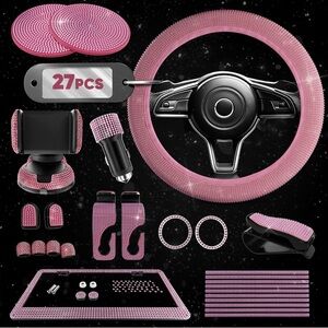 Pink Car Accessories Set, 27 Pieces – Bling Car Accessories
